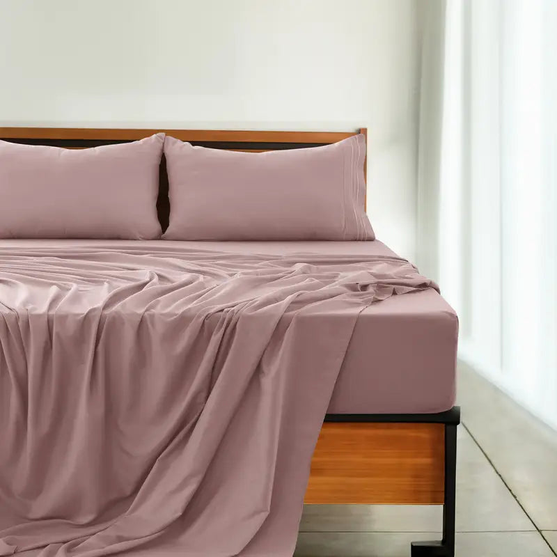 Lux Decor 4 Pieces Solid Bedsheets - 1800 Series Stylish Comfy Bedding Sheet Set - Hotel Luxury Skin Friendly Cooling Sheets & Embroidered Pillowcases