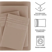 Lux Decor 4 Pieces Solid Bedsheets - 1800 Series Stylish Comfy Bedding Sheet Set - Hotel Luxury Skin Friendly Cooling Sheets & Embroidered Pillowcases