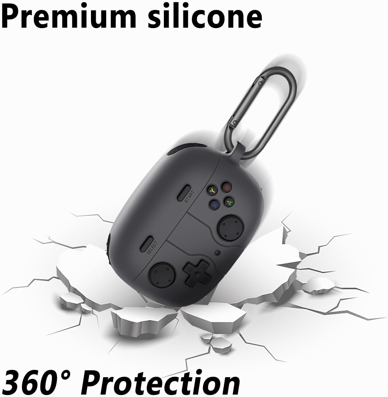 Geiomoo Silicone Case for JBL Vibe Beam 2, JBL Vibe Beam, JBL Vibe 200TWS, Funny Cartoon Game Design Protective Cover with Carabiner (Dark Gray)