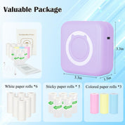 Mini Thermal Inkless Sticker Printer with 14 Rolls Paper, Compatible with iPhone/Android Phone/Tablet, Mini Pocket Printer for Photos/Stickers/Labels/Notes, Purple