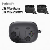 Geiomoo Silicone Case for JBL Vibe Beam 2, JBL Vibe Beam, JBL Vibe 200TWS, Funny Cartoon Game Design Protective Cover with Carabiner (Dark Gray)