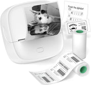 Gloryang JD-23 Sticker Printer, Mini Portable Thermal Printer Print Pod, Inkless Bluetooth Label Maker with Smart App for Phone & Tablet for Office & Home Use, 2 Rolls Sticker Paper, White