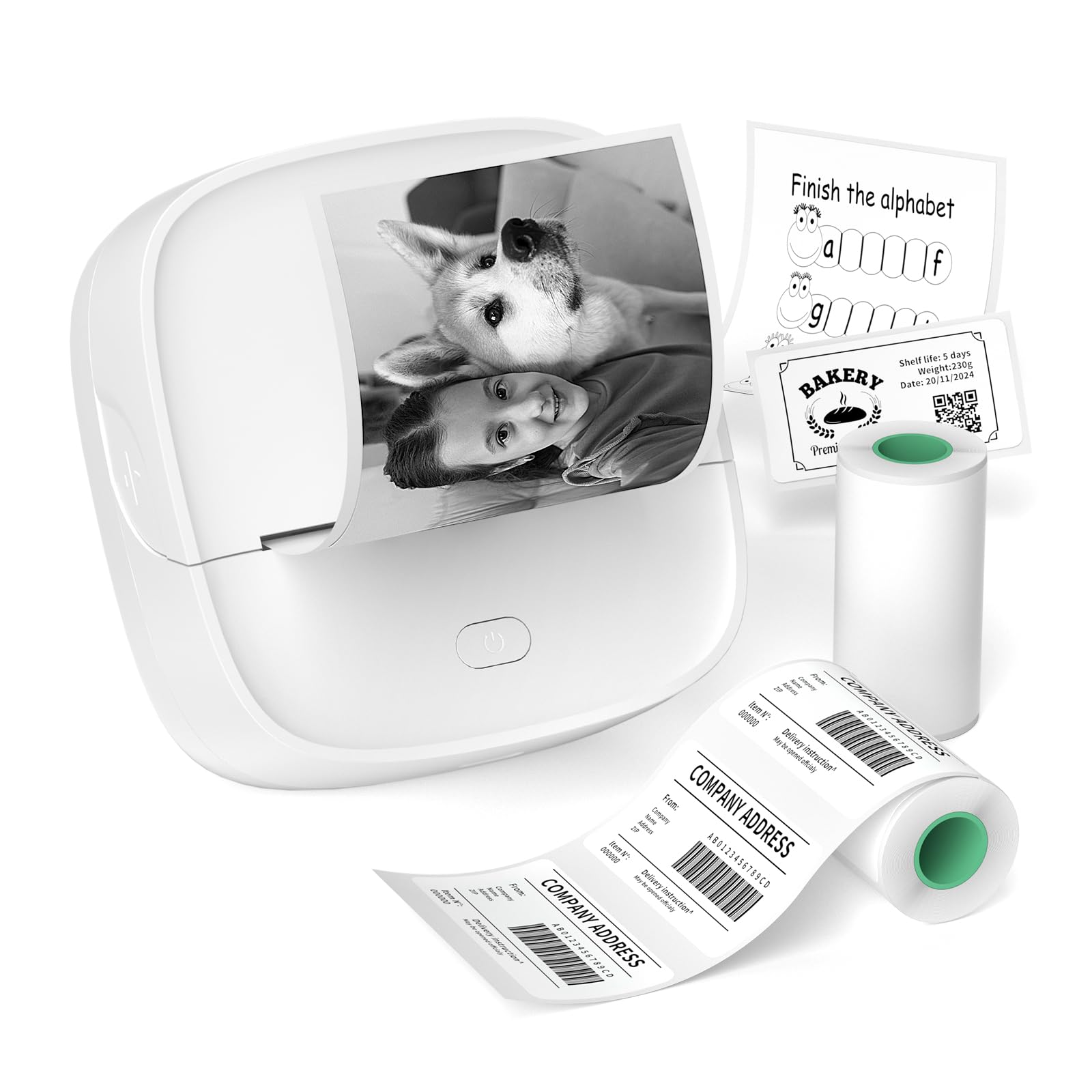 Gloryang JD-23 Sticker Printer, Mini Portable Thermal Printer Print Pod, Inkless Bluetooth Label Maker with Smart App for Phone & Tablet for Office & Home Use, 2 Rolls Sticker Paper, White