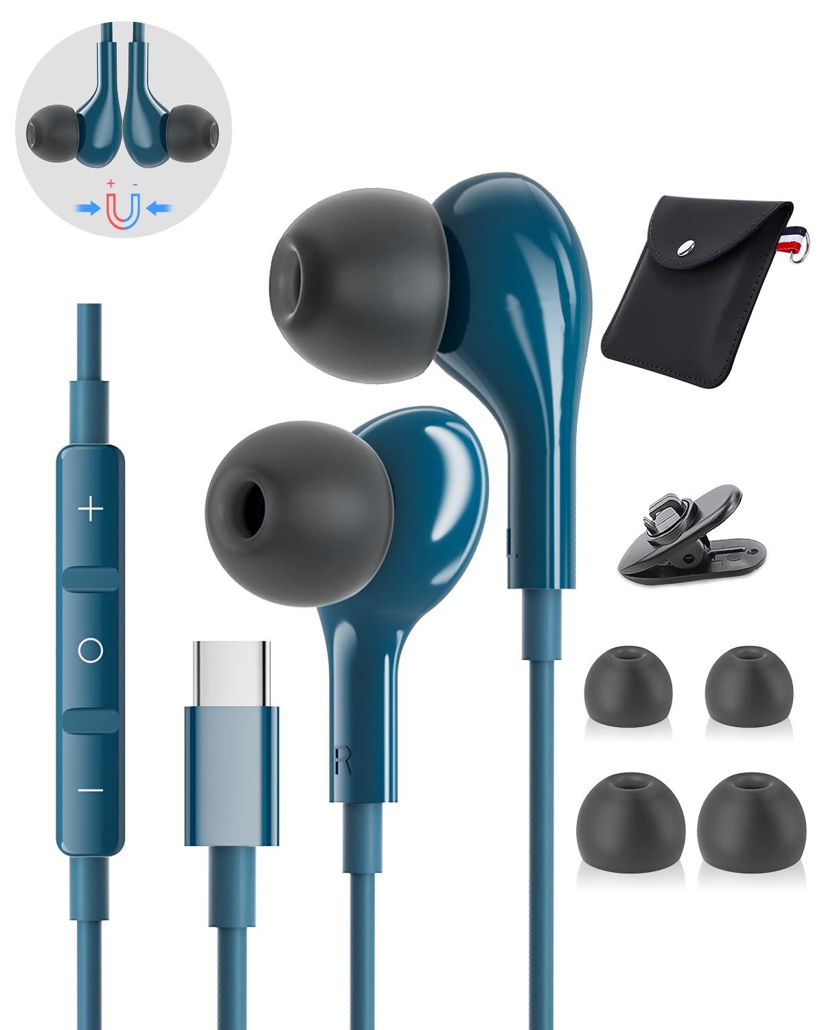 USB C Headphones for Samsung Galaxy S26 S25 S24 Ultra iPhone 17 Air 16 Pro 17 Pro Max S23 S22 A56 A55 A26 A17 A16 Pixel Xiaomi Wired Earbuds Magnetic in-Ear Type C Earphone with Microphone Stereo
