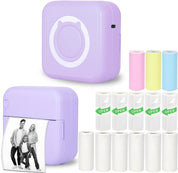 Mini Thermal Inkless Sticker Printer with 14 Rolls Paper, Compatible with iPhone/Android Phone/Tablet, Mini Pocket Printer for Photos/Stickers/Labels/Notes, Purple