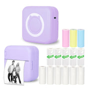 Mini Thermal Inkless Sticker Printer with 14 Rolls Paper, Compatible with iPhone/Android Phone/Tablet, Mini Pocket Printer for Photos/Stickers/Labels/Notes, Purple
