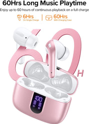 TAGRY Bluetooth Headphones True Wireless Earbuds 60H Playback LED Power Display Earphones with Wireless Charging Case IPX5 Waterproof in-Ear Ear buds with Mic for TV Smart Phone Laptop Computer Sports