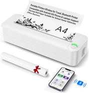 Portable Wireless Thermal Printer, Inkless A4 Printer for Travel, Home & Office, Compatible with Android, iOS, Laptops, 300DPI Compact Bluetooth Printer with Rechargeable Battery