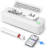 Portable Wireless Thermal Printer, Inkless A4 Printer for Travel, Home & Office, Compatible with Android, iOS, Laptops, 300DPI Compact Bluetooth Printer with Rechargeable Battery