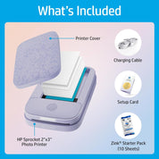 HP Sprocket 2x3 Instant Smartphone Photo Printer - Portable Color Wireless Mobile Printer - Zink Sticky-Back Photos - Print from Compatible iOS & Android Devices with Bluetooth w/Fun App - Purple