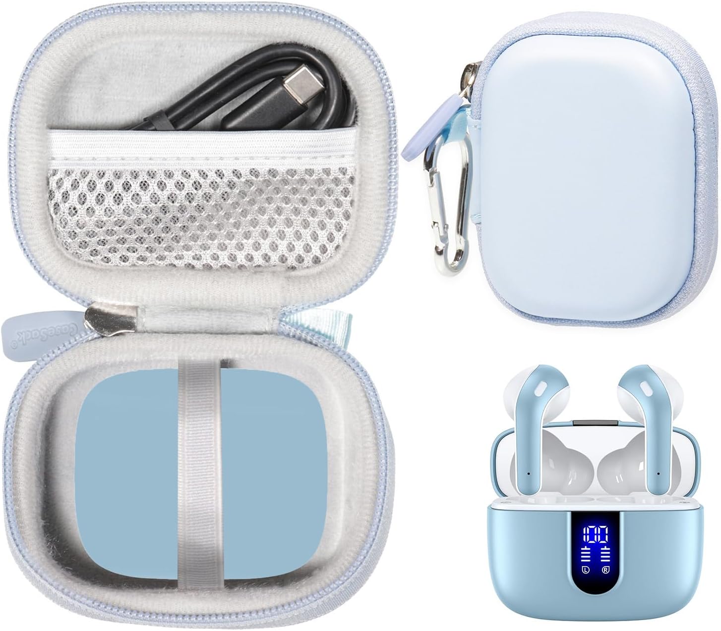 Case for TAGRY X08 Bluetooth Headphones True Wireless Earbuds 60H, mesh Pocket for Charge Cable (Rose Gold)