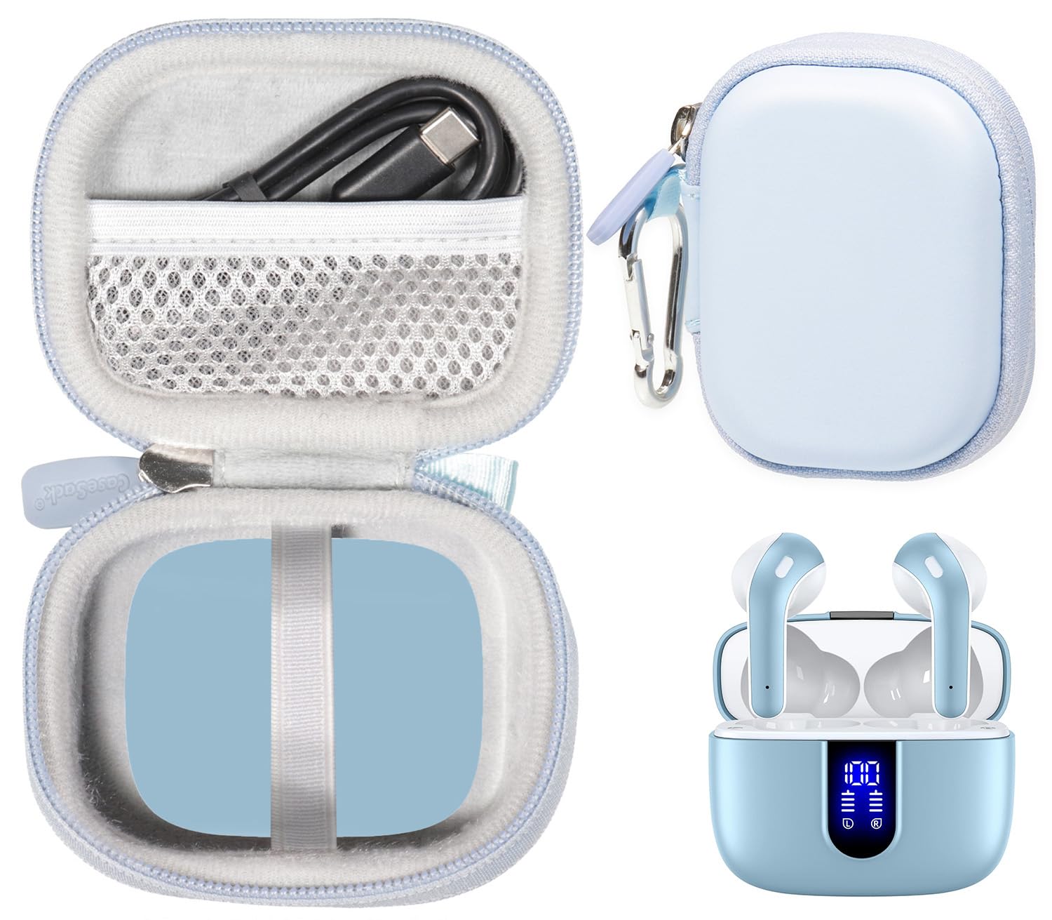 Case for TAGRY X08 Bluetooth Headphones True Wireless Earbuds 60H, mesh Pocket for Charge Cable (Rose Gold)
