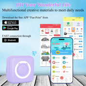 Mini Thermal Inkless Sticker Printer with 14 Rolls Paper, Compatible with iPhone/Android Phone/Tablet, Mini Pocket Printer for Photos/Stickers/Labels/Notes, Purple