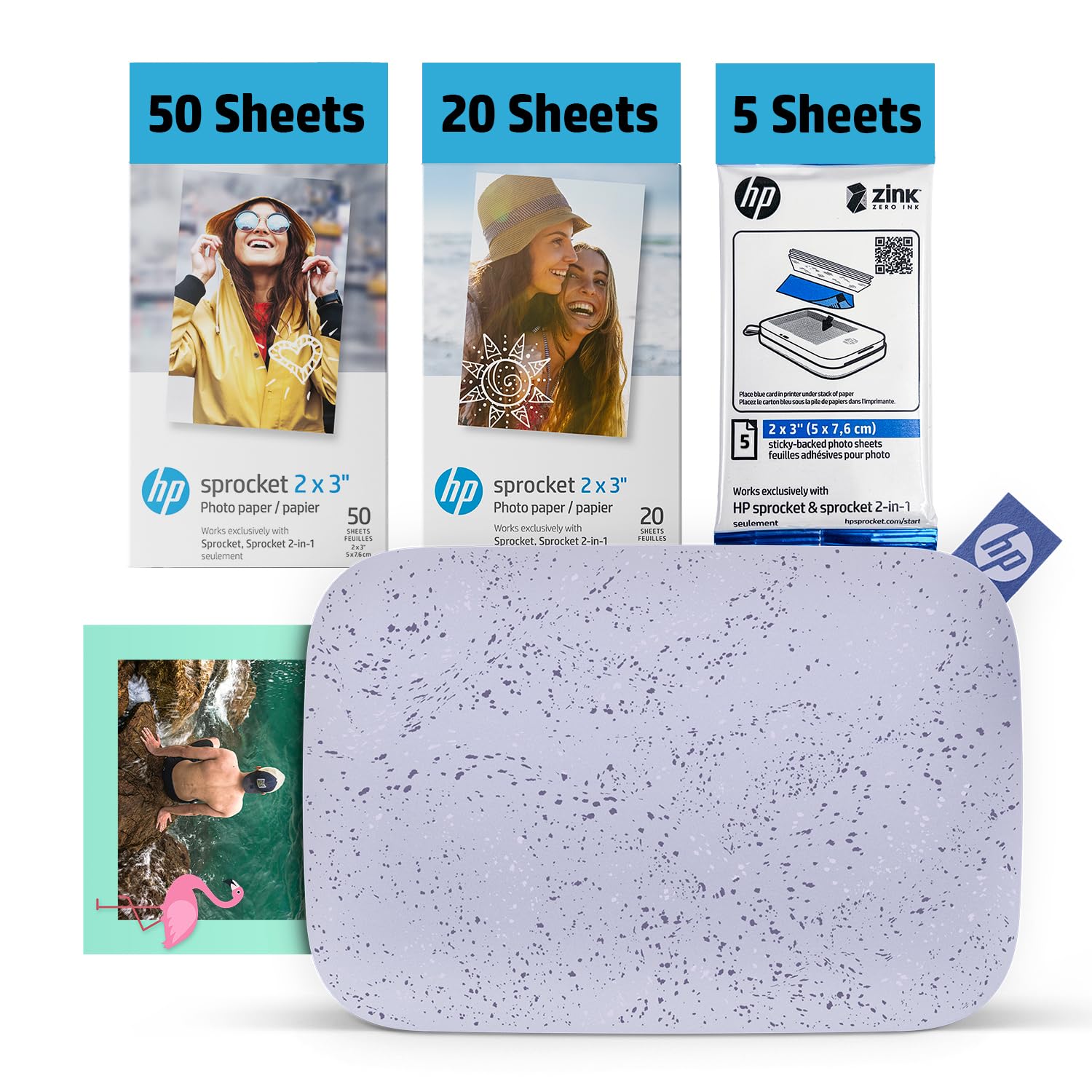 HP Sprocket 2x3 Instant Smartphone Photo Printer - Portable Color Wireless Mobile Printer - Zink Sticky-Back Photos - Print from Compatible iOS & Android Devices with Bluetooth w/Fun App - Purple