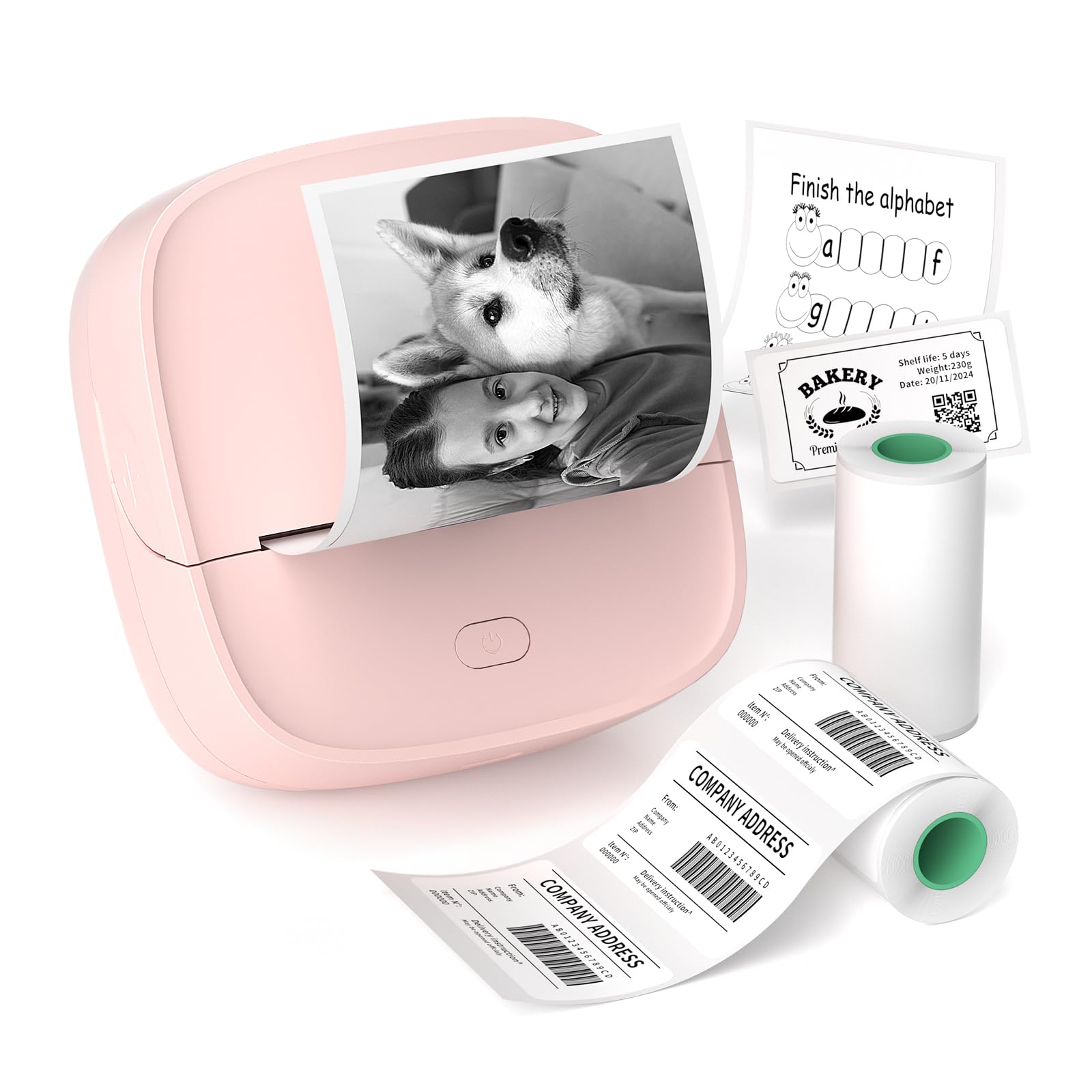 Gloryang JD-23 Sticker Printer, Mini Portable Thermal Printer Print Pod, Inkless Bluetooth Label Maker with Smart App for Phone & Tablet for Office & Home Use, 2 Rolls Sticker Paper, White