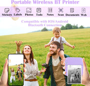 Mini Thermal Inkless Sticker Printer with 14 Rolls Paper, Compatible with iPhone/Android Phone/Tablet, Mini Pocket Printer for Photos/Stickers/Labels/Notes, Purple