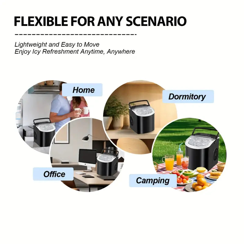 LBC 26lb/24h Desktop Ice Maker with Handle - 9 Ice Cubes in 6 Minutes, Automatic Cleaning, Portable Design, Includes Basket & Scoop, 110-120V, US Plug, Compact for Home,