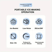LBC 26lb/24h Desktop Ice Maker with Handle - 9 Ice Cubes in 6 Minutes, Automatic Cleaning, Portable Design, Includes Basket & Scoop, 110-120V, US Plug, Compact for Home,