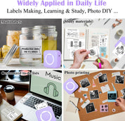 Mini Thermal Inkless Sticker Printer with 14 Rolls Paper, Compatible with iPhone/Android Phone/Tablet, Mini Pocket Printer for Photos/Stickers/Labels/Notes, Purple