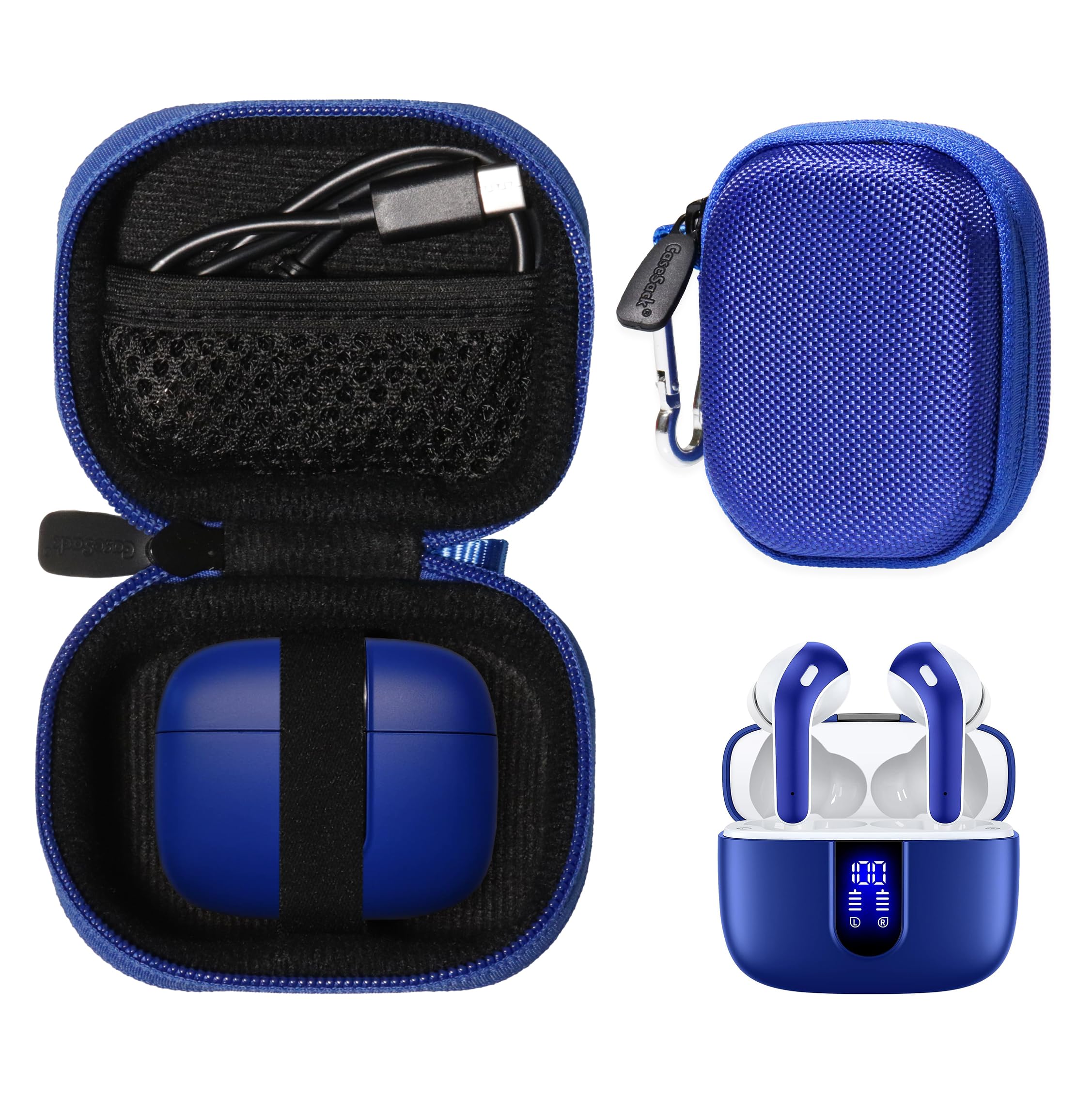 Case for TAGRY X08 Bluetooth Headphones True Wireless Earbuds 60H, mesh Pocket for Charge Cable (Rose Gold)