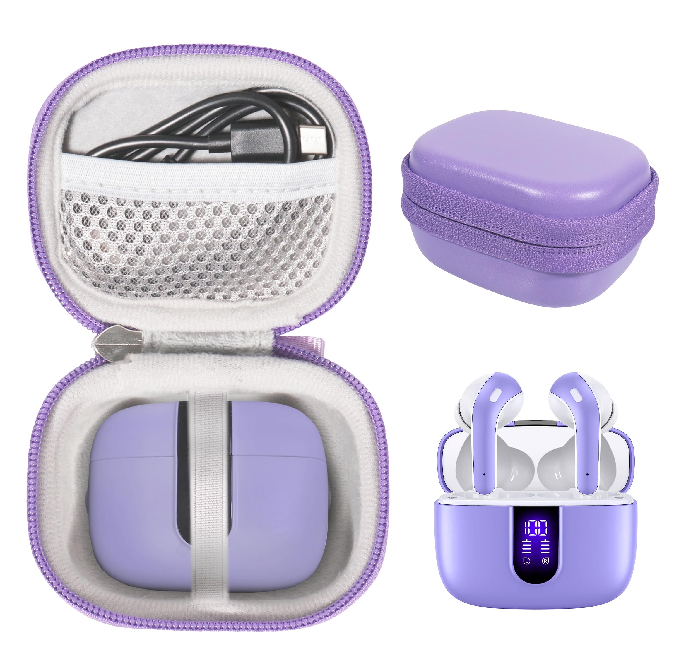 Case for TAGRY X08 Bluetooth Headphones True Wireless Earbuds 60H, mesh Pocket for Charge Cable (Rose Gold)