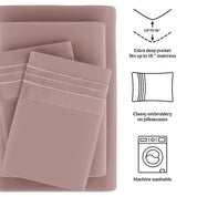 Lux Decor 4 Pieces Solid Bedsheets - 1800 Series Stylish Comfy Bedding Sheet Set - Hotel Luxury Skin Friendly Cooling Sheets & Embroidered Pillowcases