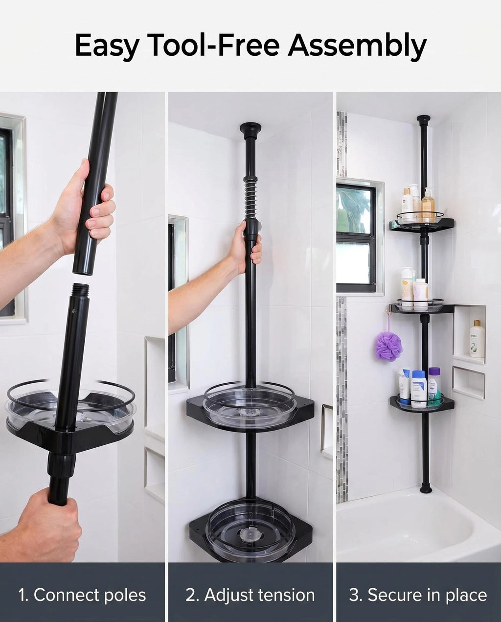 4-Tier Tension Pole Corner Plant Stand, Adjustable Floor to Ceiling Flower Shelf with 12 Inch Trays