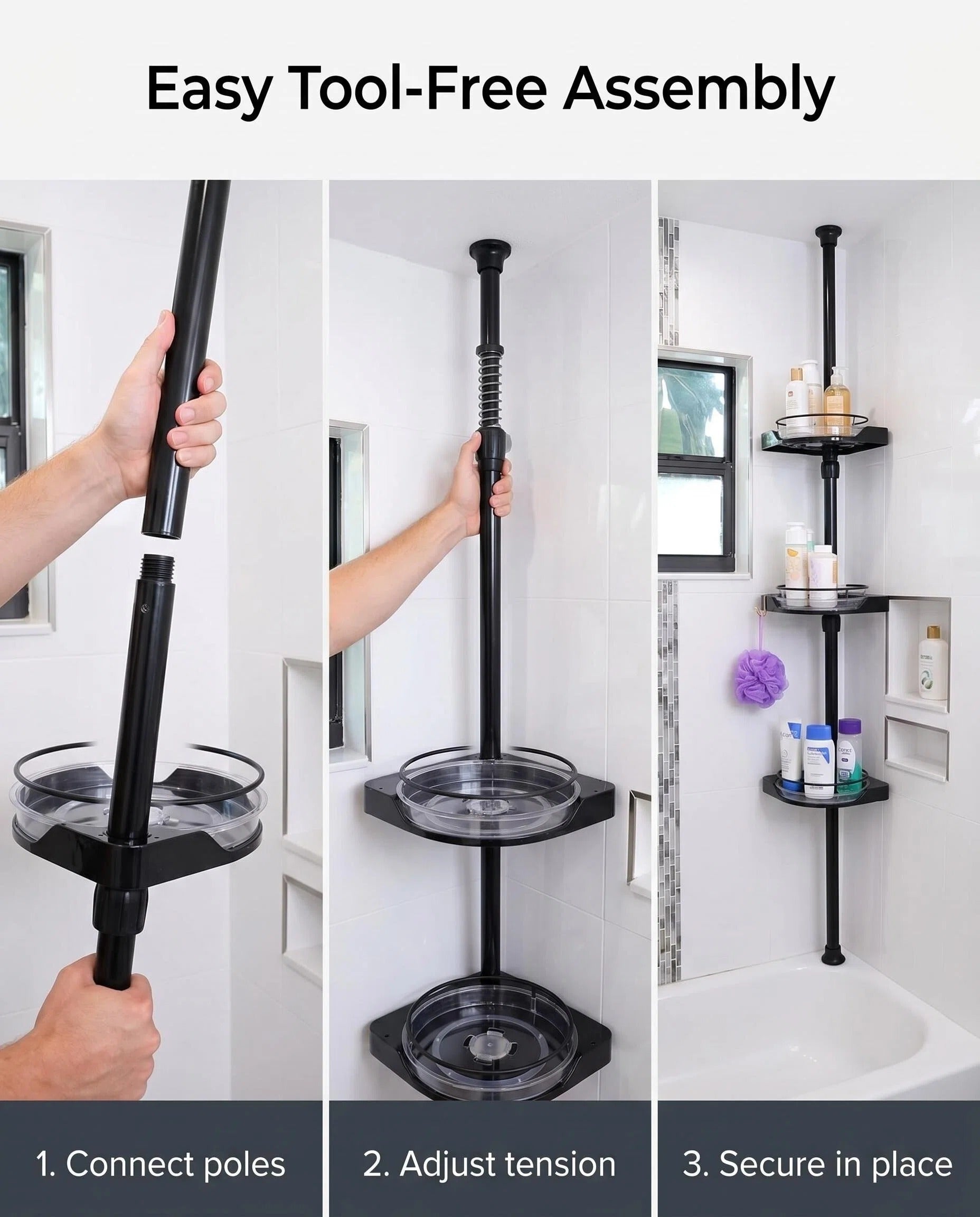 4-Tier Tension Pole Corner Plant Stand, Adjustable Floor to Ceiling Flower Shelf with 12 Inch Trays