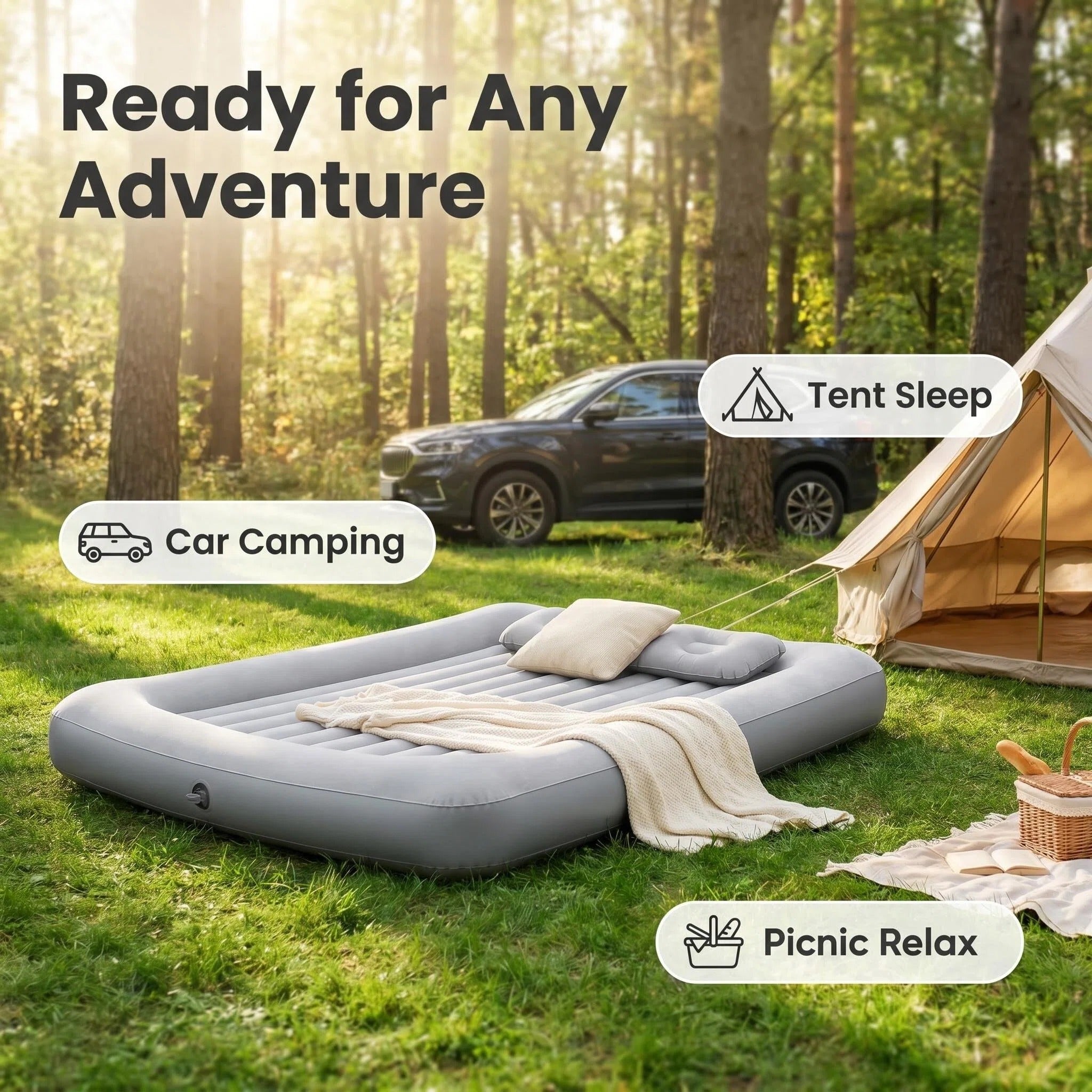 SUV Trunk Inflatable Car Air Mattress, Full Size Back Seat Camping Air Bed for Road Trips