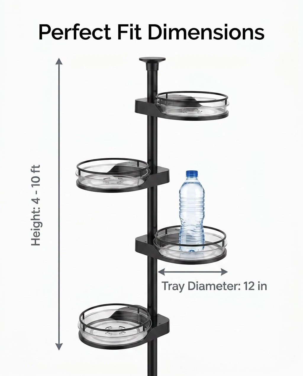 4-Tier Tension Pole Corner Plant Stand, Adjustable Floor to Ceiling Flower Shelf with 12 Inch Trays