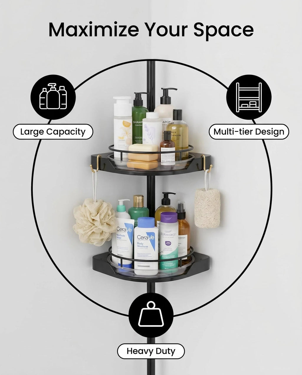 4-Tier Tension Pole Corner Plant Stand, Adjustable Floor to Ceiling Flower Shelf with 12 Inch Trays