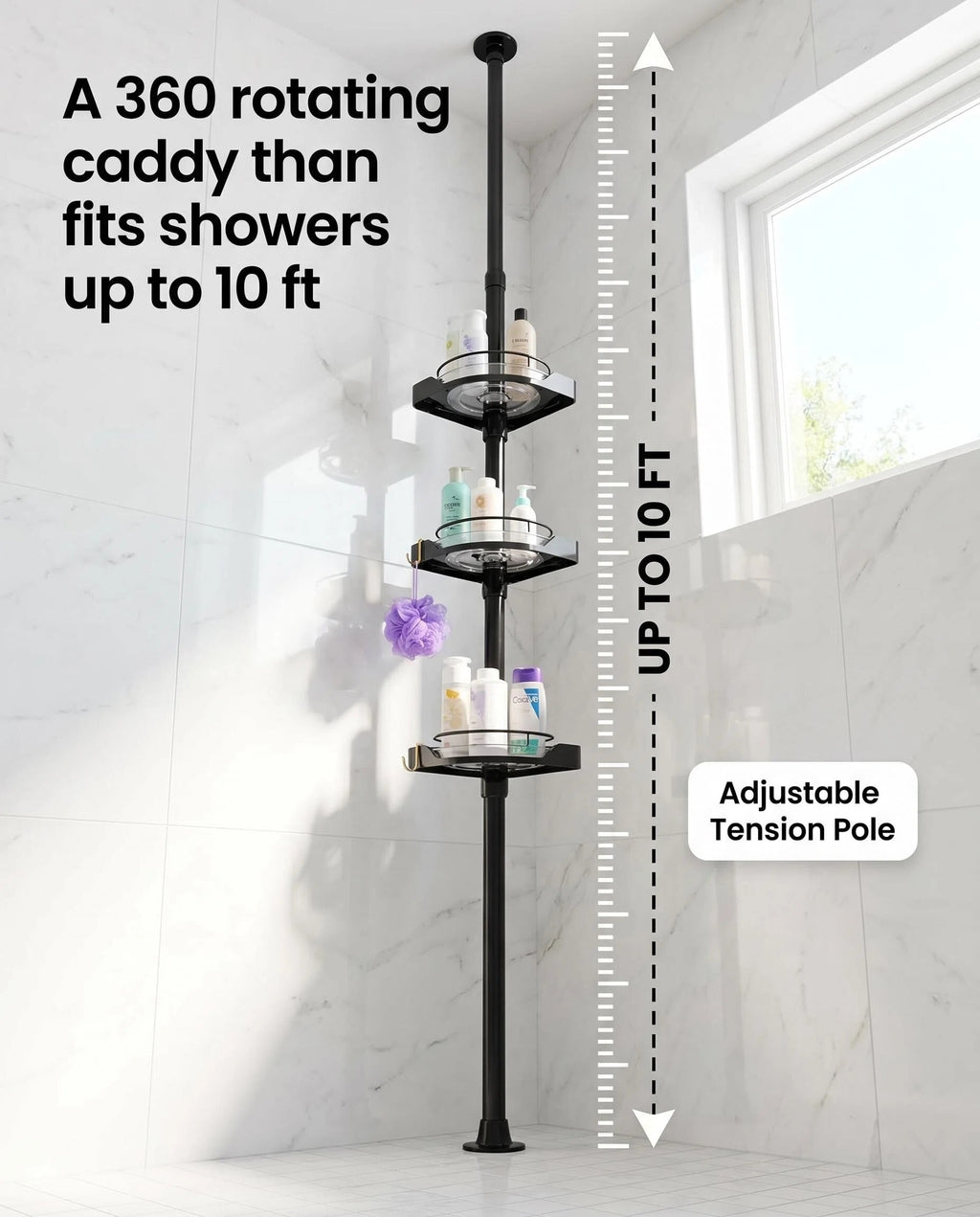 4-Tier Tension Pole Corner Plant Stand, Adjustable Floor to Ceiling Flower Shelf with 12 Inch Trays